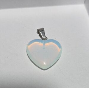 Opal Glass Heart Pendant Necklace - Iridescent Blue Accent